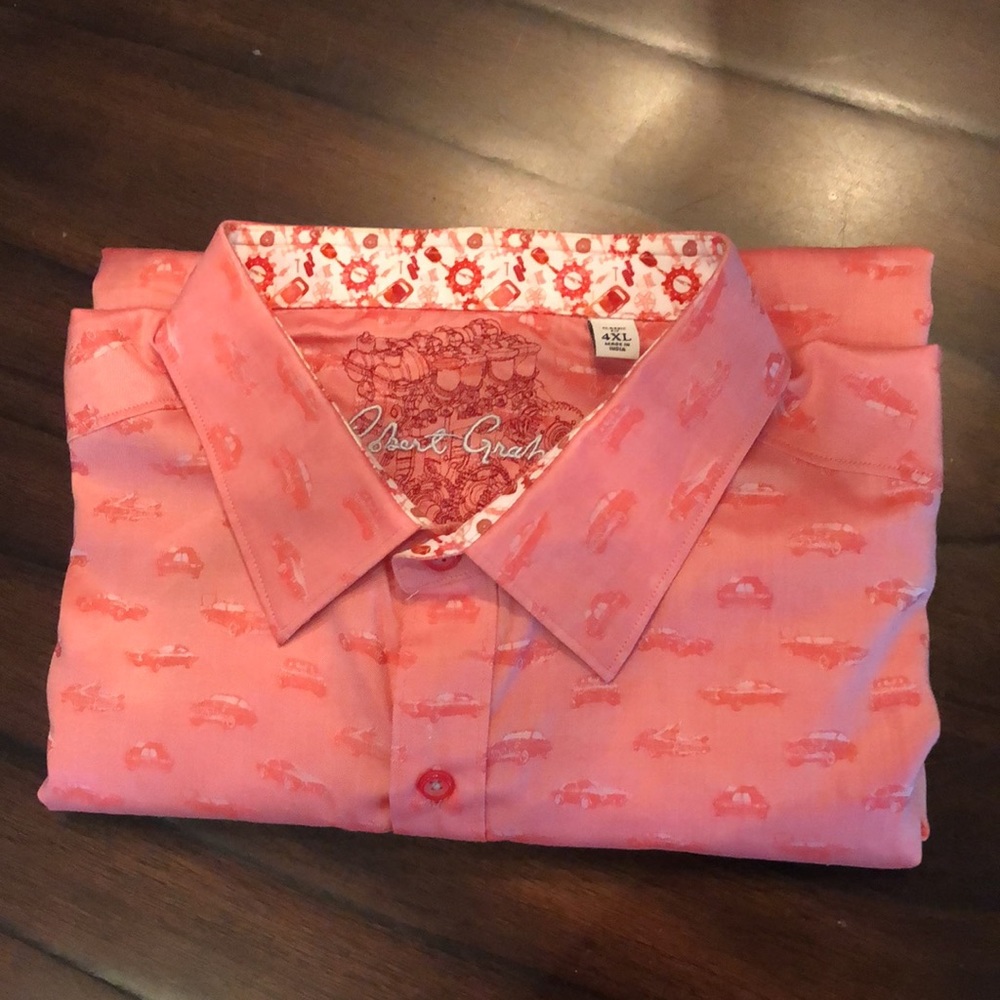 🆕❤️Robert Graham antique car print & floral accent print cuff, collared shirt